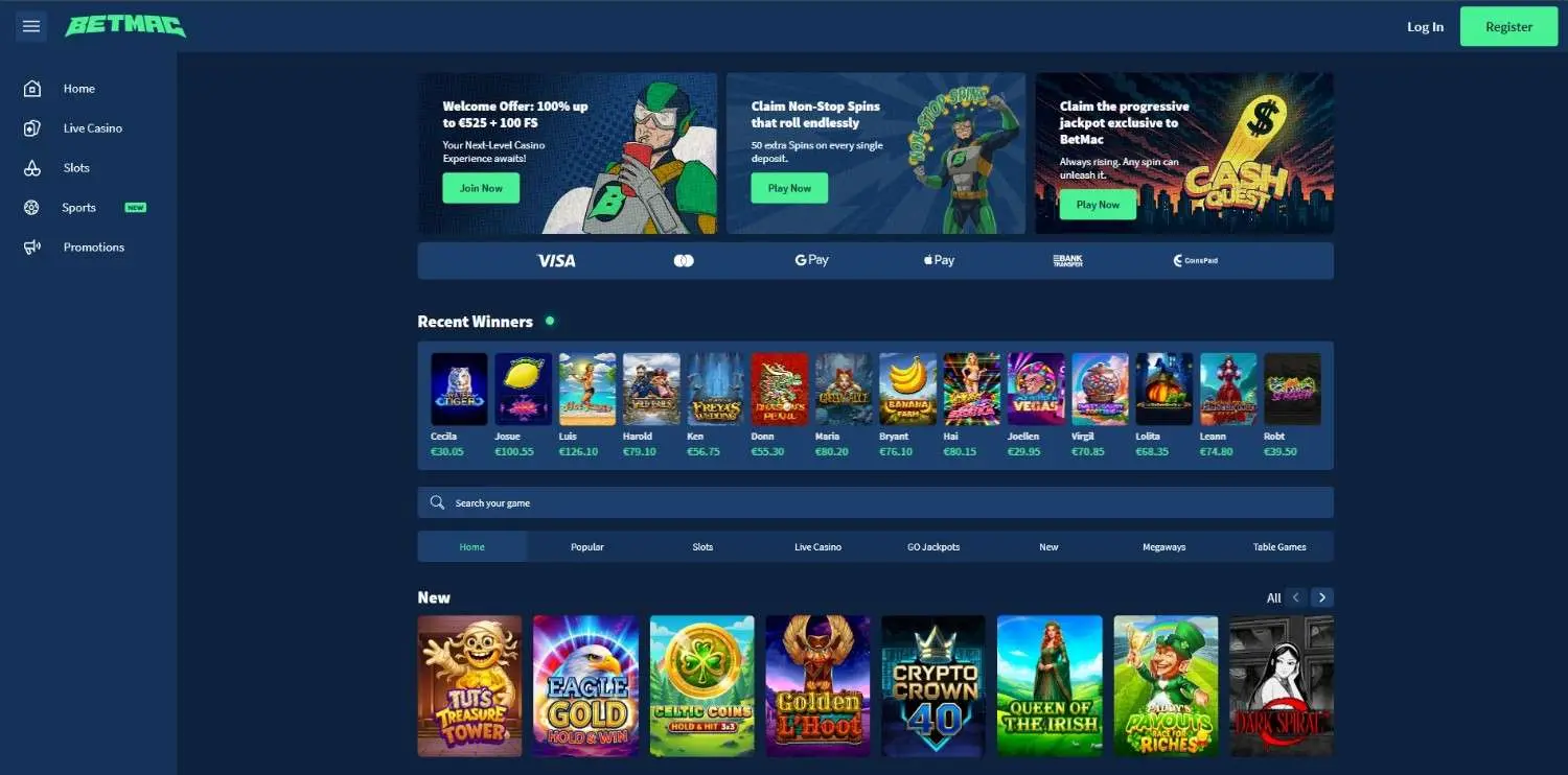 Betmac homepage screenshot; capture date unknown