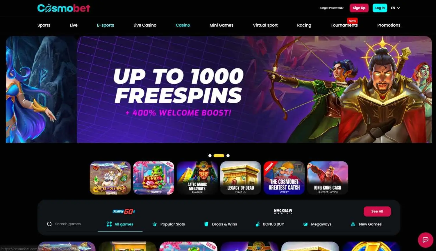Cosmobet homepage illustration; capture date unknown