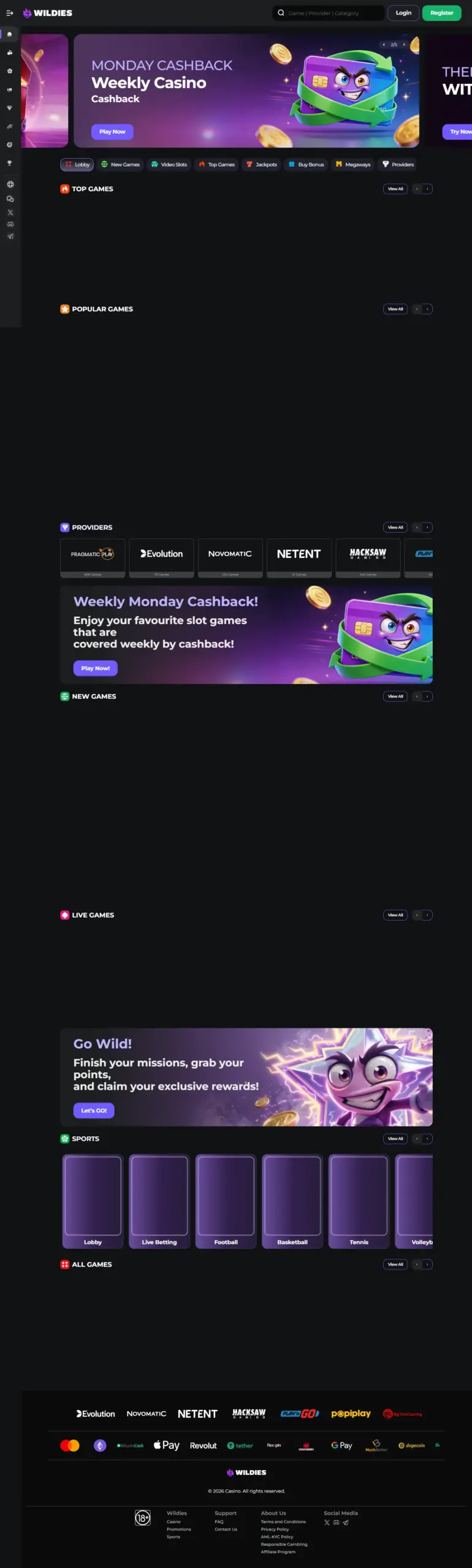 Wildies homepage captured on 2026-09-29