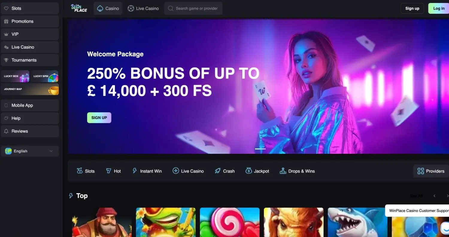 Undated Winplace homepage illustration showing a multi-deposit bonus banner